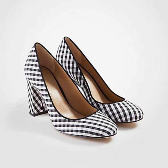 NWT Gingham Block Heel Round Toe Pumps - Picture 2 of 2